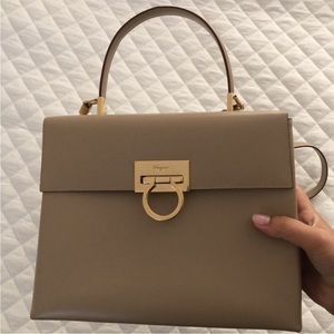 SALVATORE FERRAGAMO Gancini Authentic Beige Tan Leather Women’s Handbag